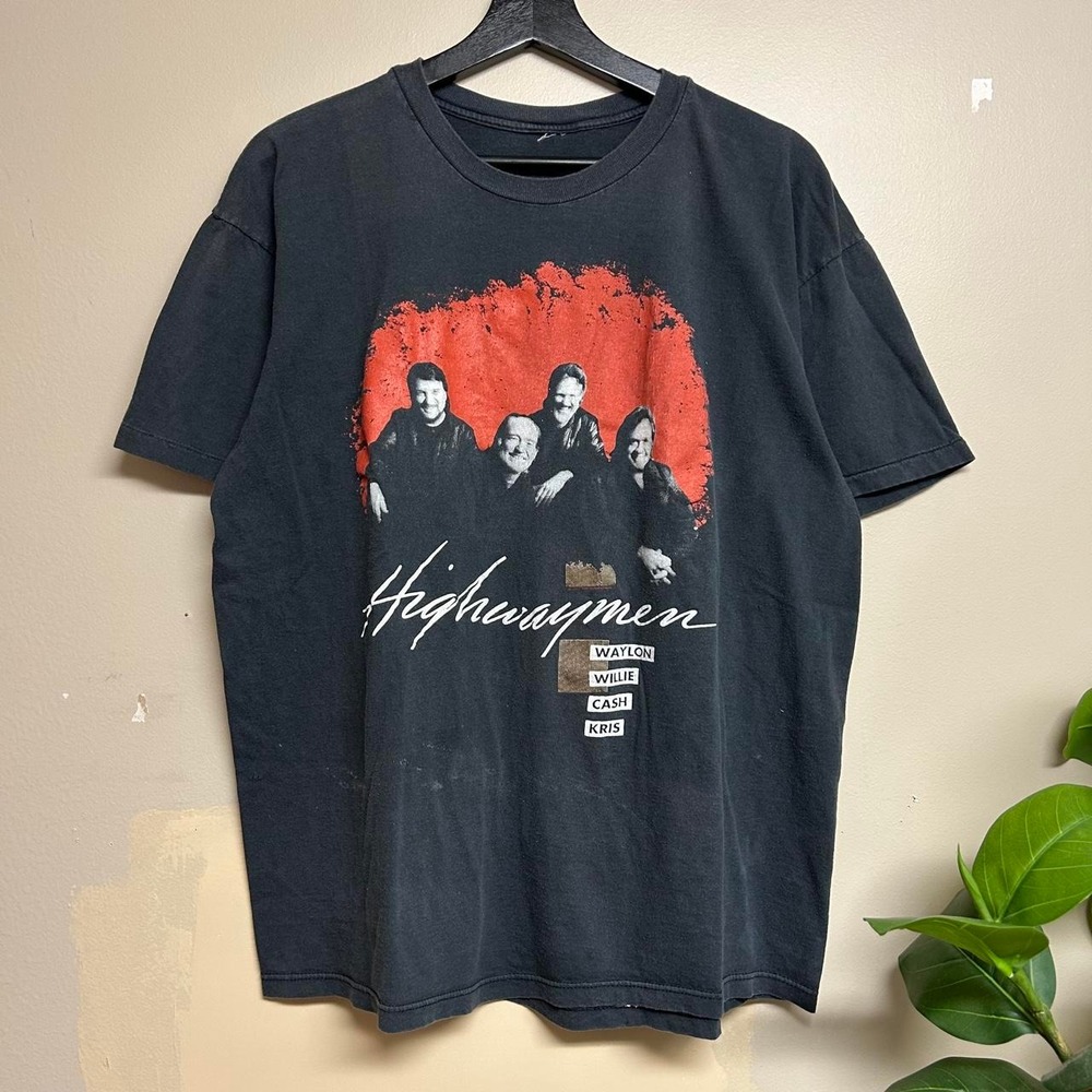 Vintage 90s Highwaymen Waylon Willie Cash Kris Tour 1990 Shirt Faded Black L